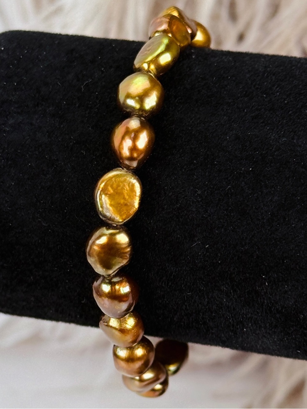 Golden Brown Iridescent Freshwater Pearl Stretch Bracelet